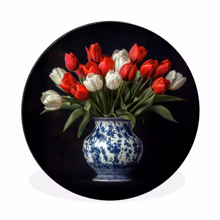 Rode - Bloemen - Tulpen - Vaas Wandcirkel aluminium klein -3d