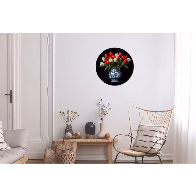 Rode - Bloemen - Tulpen - Vaas Wandcirkel aluminium klein -woonkamer