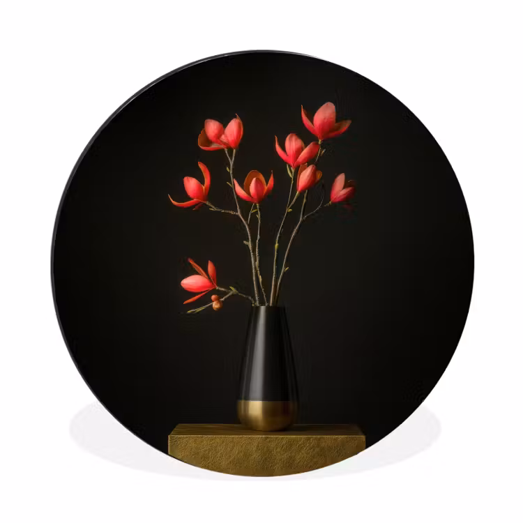 Rode - Bloemen - Vaas Wandcirkel aluminium klein -3d
