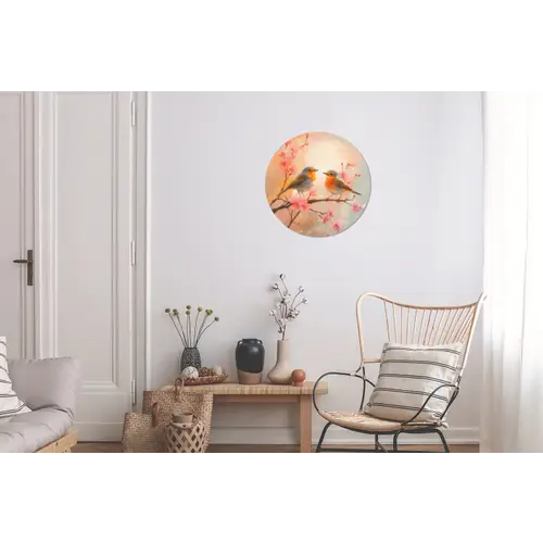 Roodborstjes - Sierlijk - Bloesemtak Wandcirkel aluminium klein -woonkamer