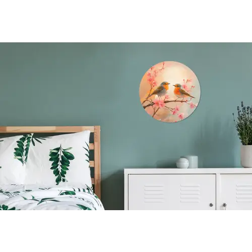 Roodborstjes - Sierlijk - Bloesemtak Wandcirkel aluminium klein -slaapkamer