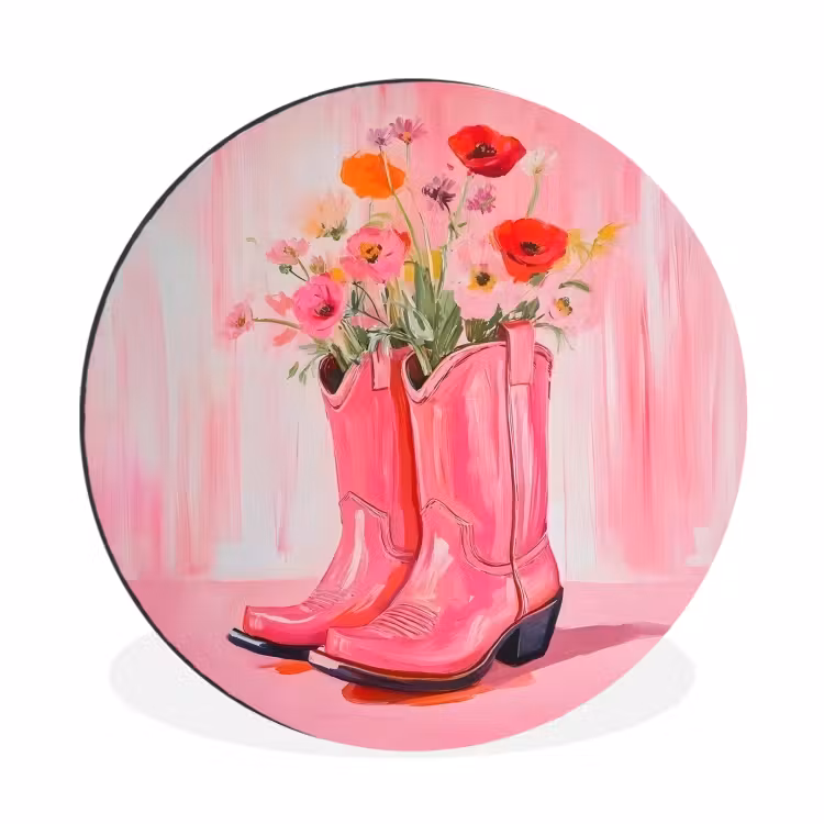 Roze - Bloemen - Cowboy Wandcirkel aluminium klein -3d