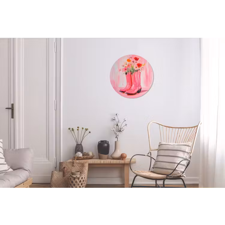 Roze - Bloemen - Cowboy Wandcirkel aluminium klein -woonkamer