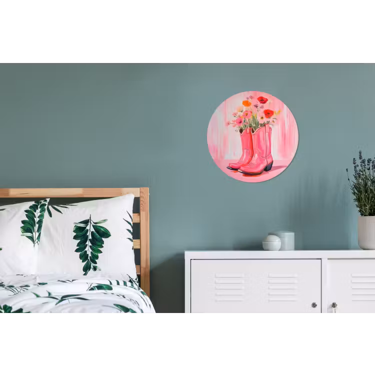 Roze - Bloemen - Cowboy Wandcirkel aluminium klein -slaapkamer