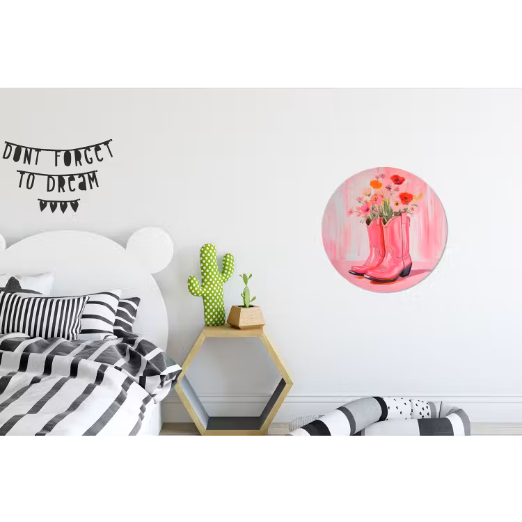 Roze - Bloemen - Cowboy Wandcirkel aluminium klein -kinderkamer