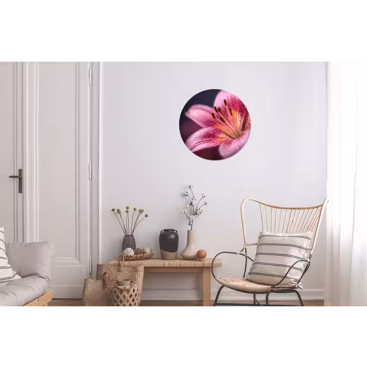 Roze - lelie - Dauwdruppels Wandcirkel aluminium klein -woonkamer