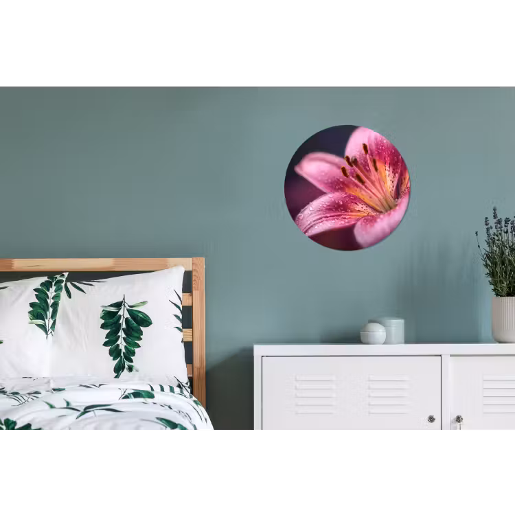 Roze - lelie - Dauwdruppels Wandcirkel aluminium klein -slaapkamer