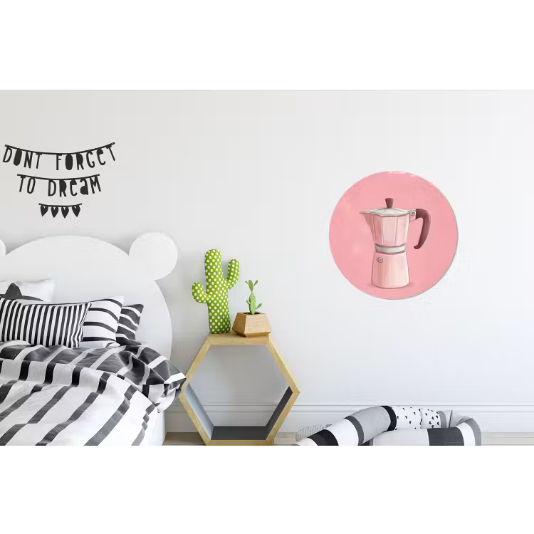 Roze - Mokkapot - Illustratie - Koffie Wandcirkel aluminium klein -kinderkamer
