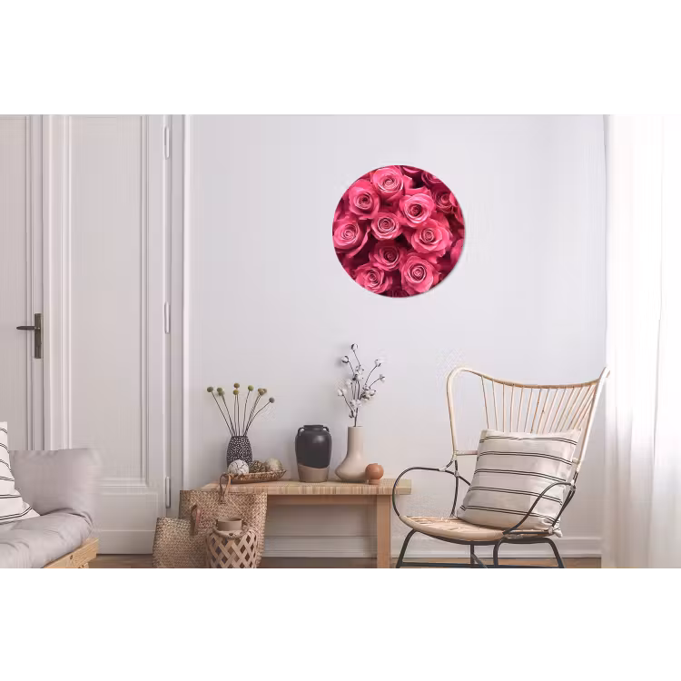Rozen - Pink - Bloem Wandcirkel aluminium klein -woonkamer