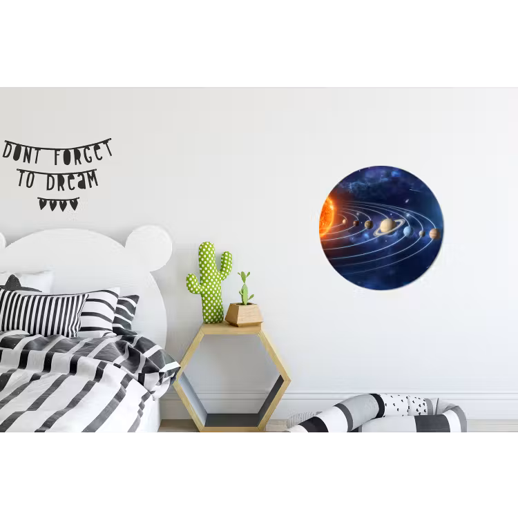 Ruimte - Zonnestelsel - Blauw Wandcirkel aluminium klein -kinderkamer