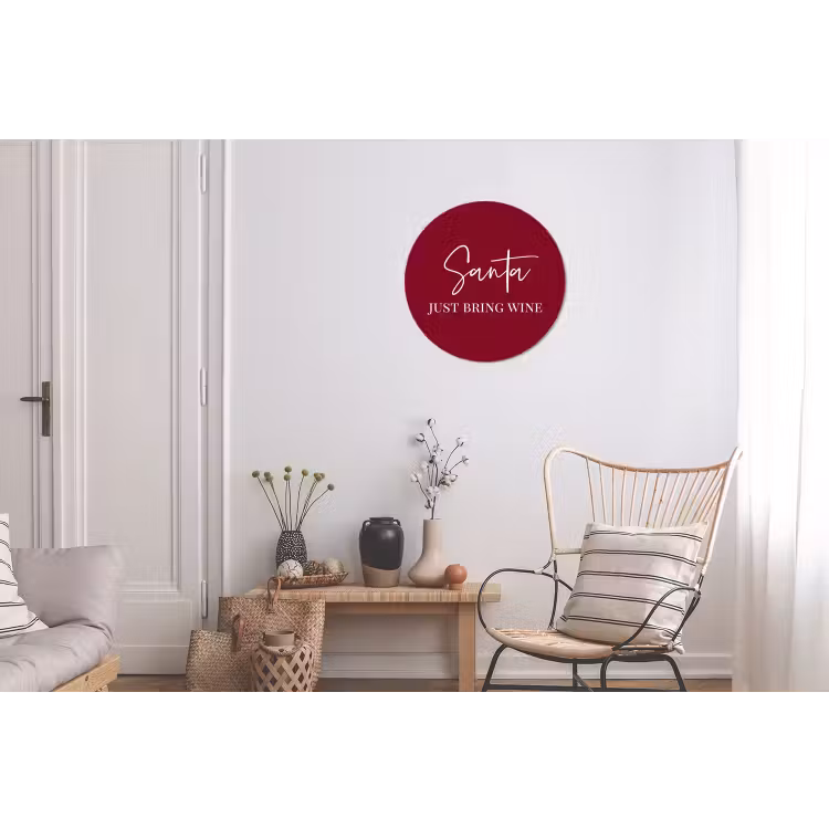 Santa - Wine - Rood - Kerst - Kerstman Wandcirkel aluminium klein -woonkamer