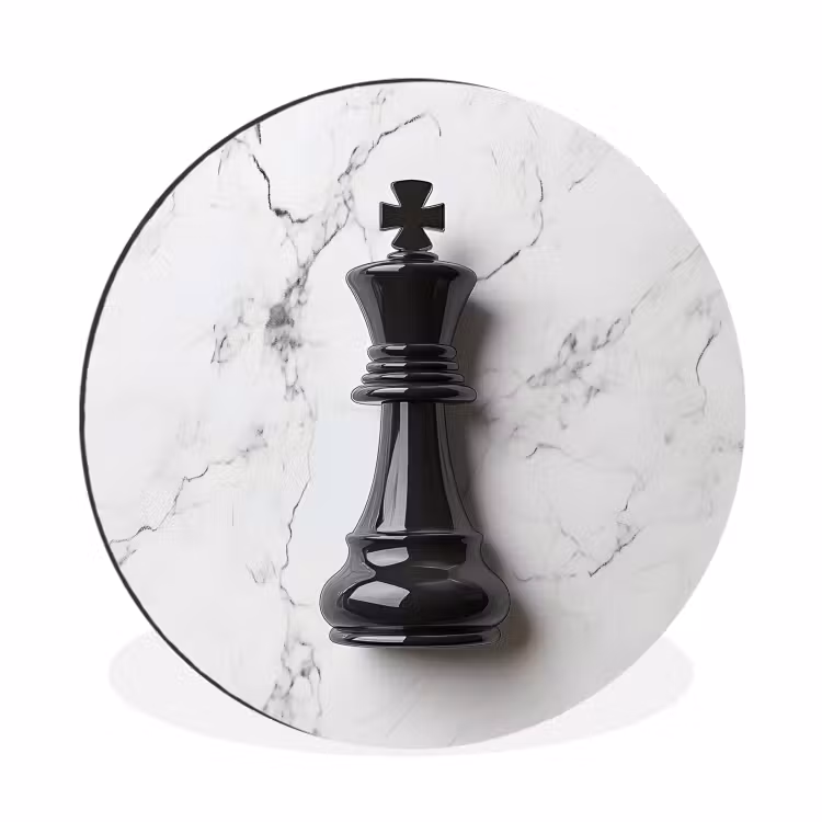 Schaakstuk - Koning - Zwart - Marmer Wandcirkel aluminium klein -3d