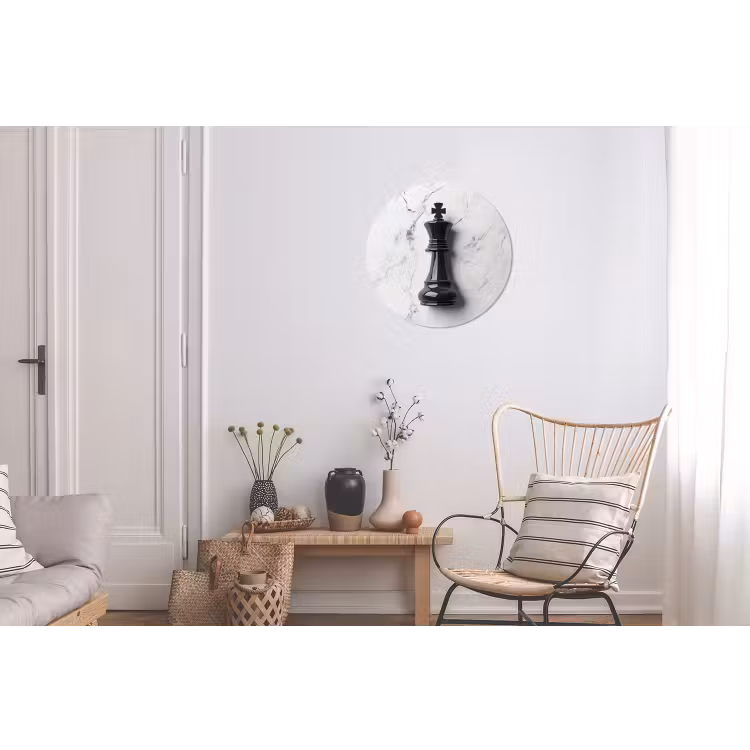Schaakstuk - Koning - Zwart - Marmer Wandcirkel aluminium klein -woonkamer