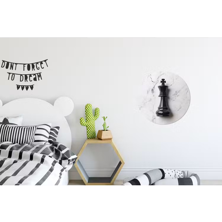 Schaakstuk - Koning - Zwart - Marmer Wandcirkel aluminium klein -kinderkamer