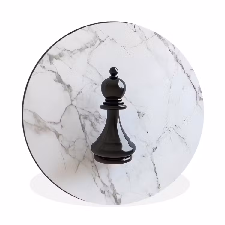Schaakstuk - Loper - Zwart - Marmer Wandcirkel aluminium klein -3d