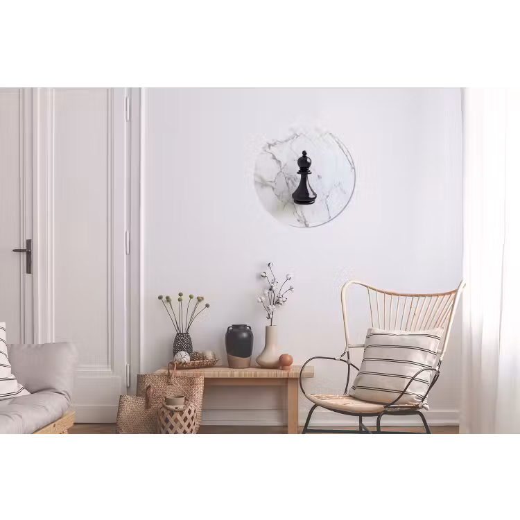 Schaakstuk - Loper - Zwart - Marmer Wandcirkel aluminium klein -woonkamer