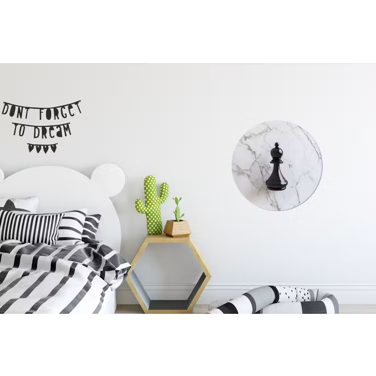 Schaakstuk - Loper - Zwart - Marmer Wandcirkel aluminium klein -kinderkamer
