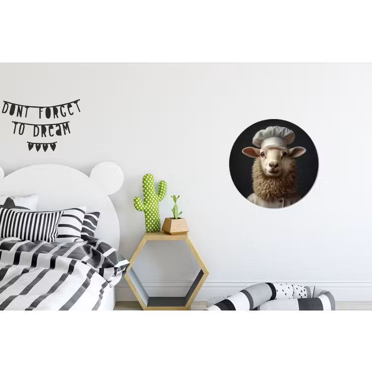 Schaap - Wol - Kok Wandcirkel aluminium klein -kinderkamer