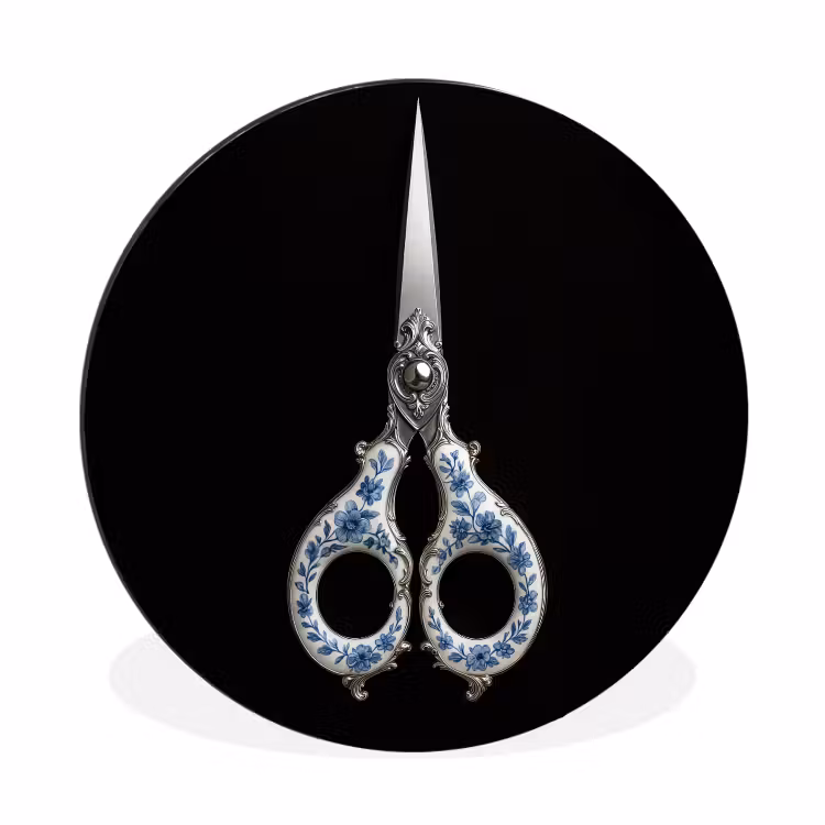 Schaar - Delfts blauw - Zwart Wandcirkel aluminium klein -3d