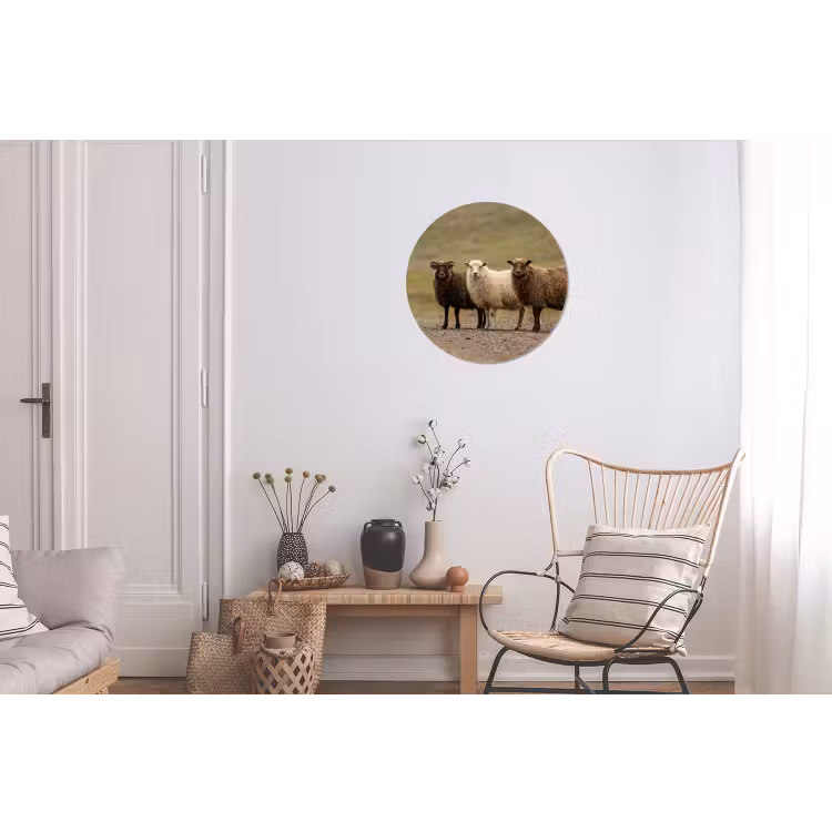 Schapen - Bruin - Wit - Grindpad Wandcirkel aluminium klein -woonkamer