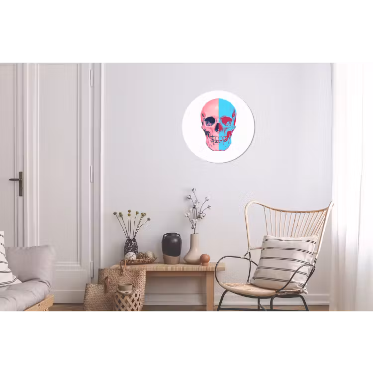 Schedel - Grafisch - Roze - Verdeeld Wandcirkel aluminium klein -woonkamer