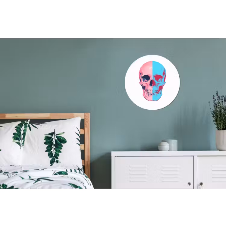 Schedel - Grafisch - Roze - Verdeeld Wandcirkel aluminium klein -slaapkamer