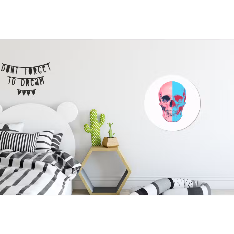 Schedel - Grafisch - Roze - Verdeeld Wandcirkel aluminium klein -kinderkamer
