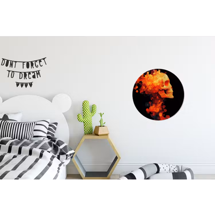 Schedel - Oranje - Zijaanzicht - Vlammen Wandcirkel aluminium klein -kinderkamer