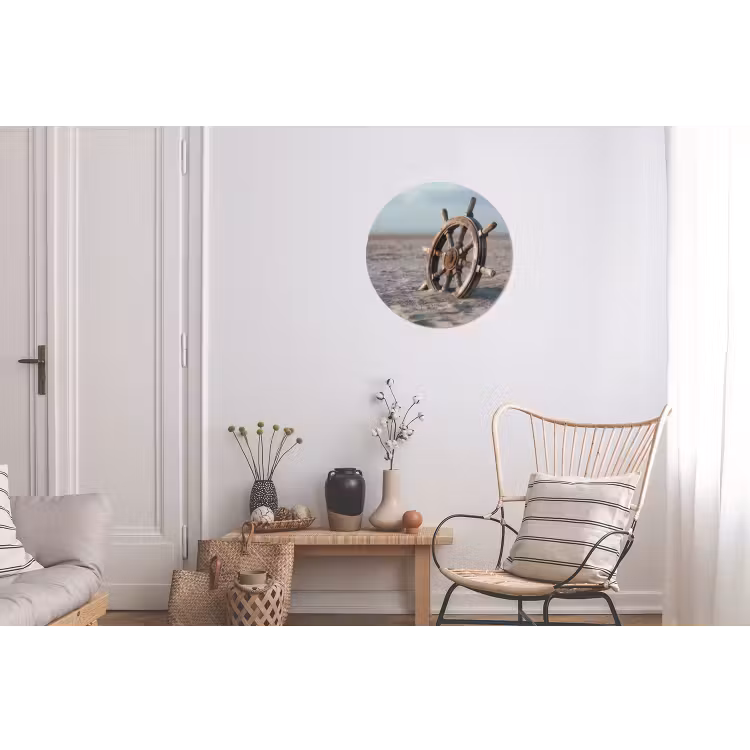 Scheepsstuur - Hout - Bruin - Zand Wandcirkel aluminium klein -woonkamer