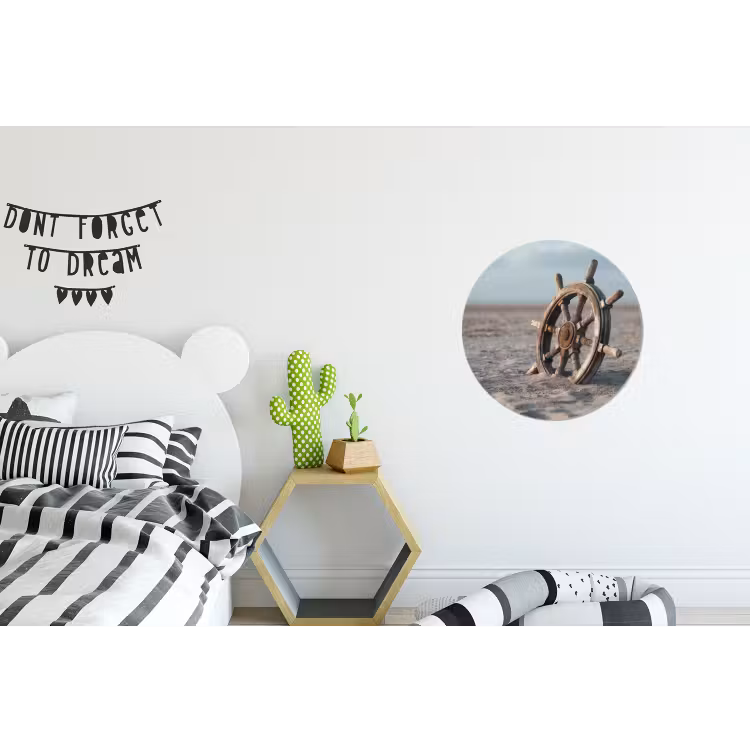 Scheepsstuur - Hout - Bruin - Zand Wandcirkel aluminium klein -kinderkamer
