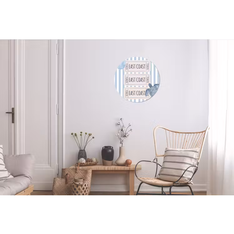 Schelp - Oceaan - Kust - Blauw - Illustratie Wandcirkel aluminium klein -woonkamer