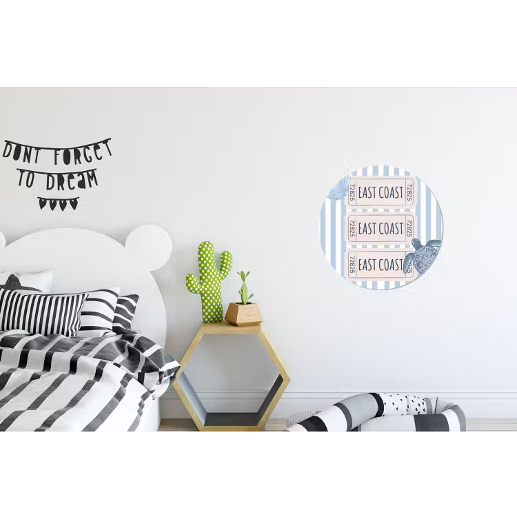 Schelp - Oceaan - Kust - Blauw - Illustratie Wandcirkel aluminium klein -kinderkamer