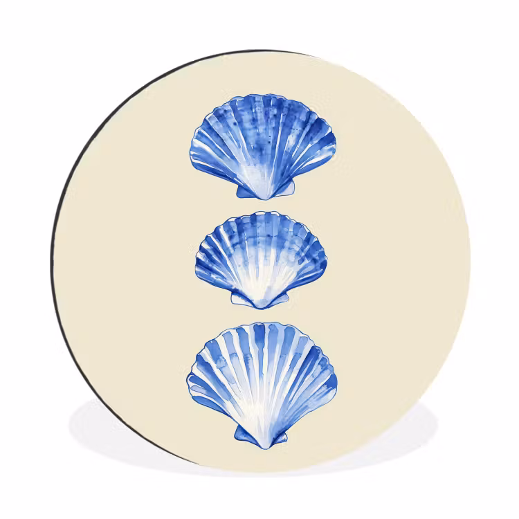 Schelpen - Blauw - Beige Wandcirkel aluminium klein -3d
