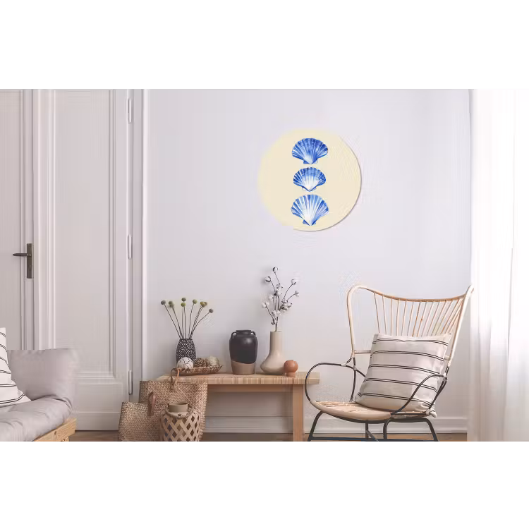 Schelpen - Blauw - Beige Wandcirkel aluminium klein -woonkamer