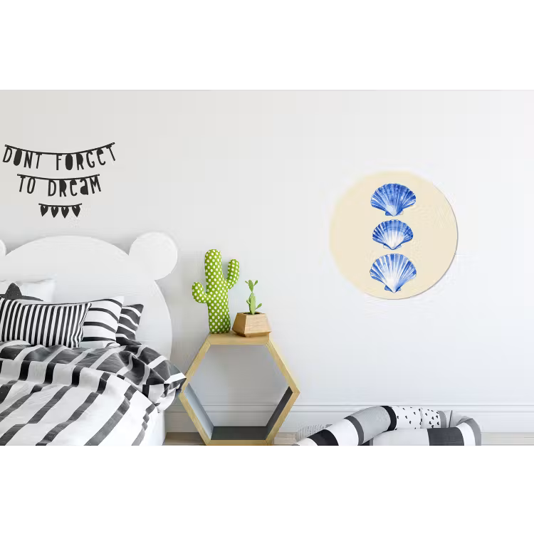 Schelpen - Blauw - Beige Wandcirkel aluminium klein -kinderkamer