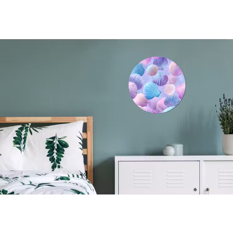 Schelpen - Paars - Blauw - Patroon Wandcirkel aluminium klein -slaapkamer