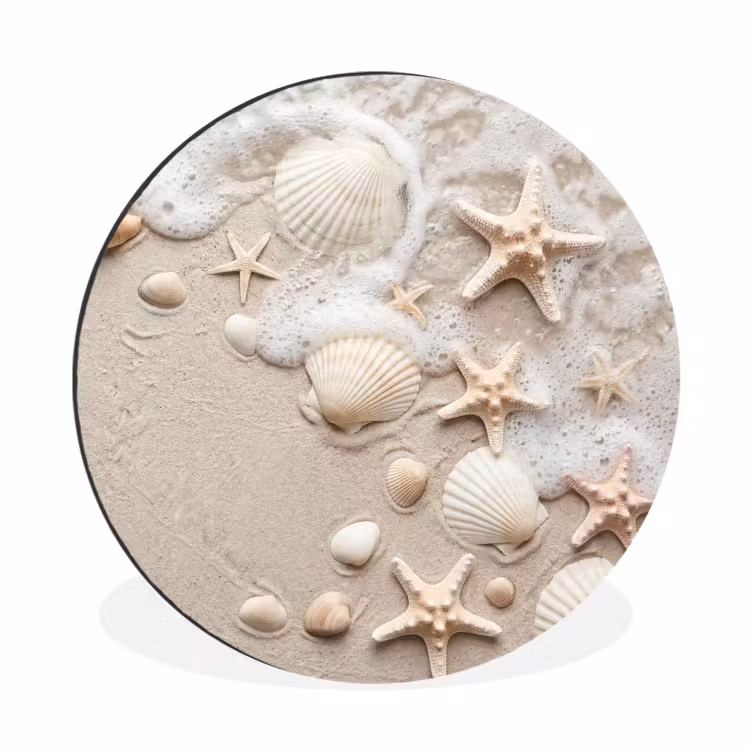 Schelpen - Zeesterren - Strand Wandcirkel aluminium klein -3d