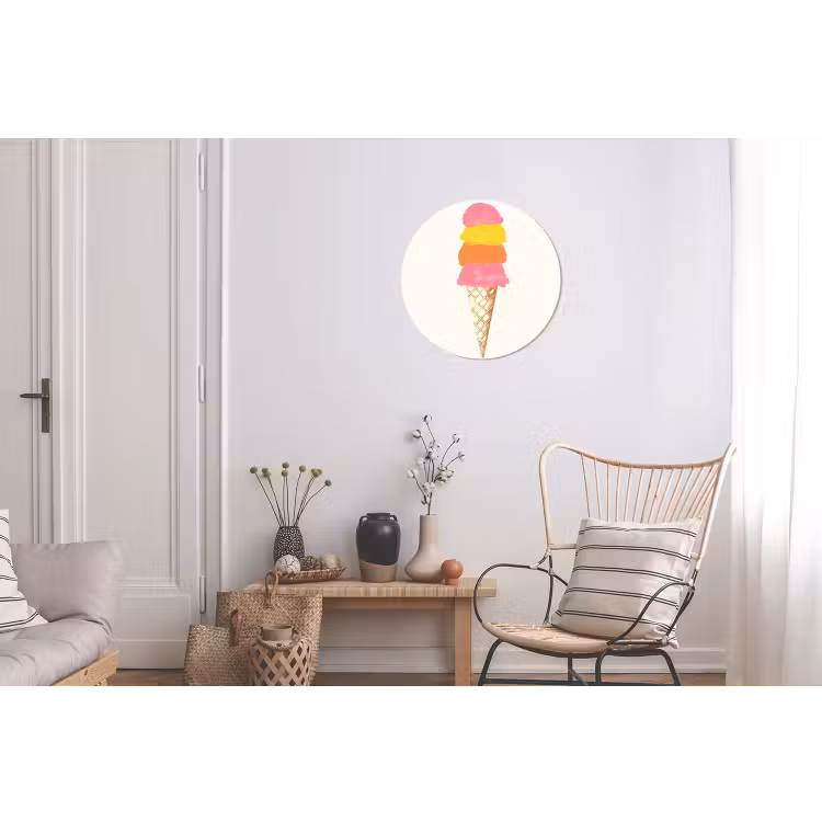 Schepijs - Hoorntje - Illustratie - Minimalistisch Wandcirkel aluminium klein -woonkamer