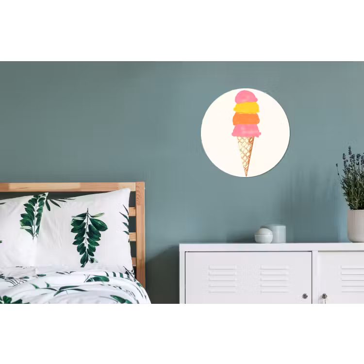Schepijs - Hoorntje - Illustratie - Minimalistisch Wandcirkel aluminium klein -slaapkamer