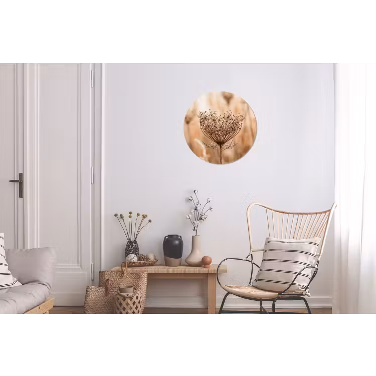 Schermbloem - Droogbloem - Winter - Beige - Minimalistisch Wandcirkel aluminium klein -woonkamer
