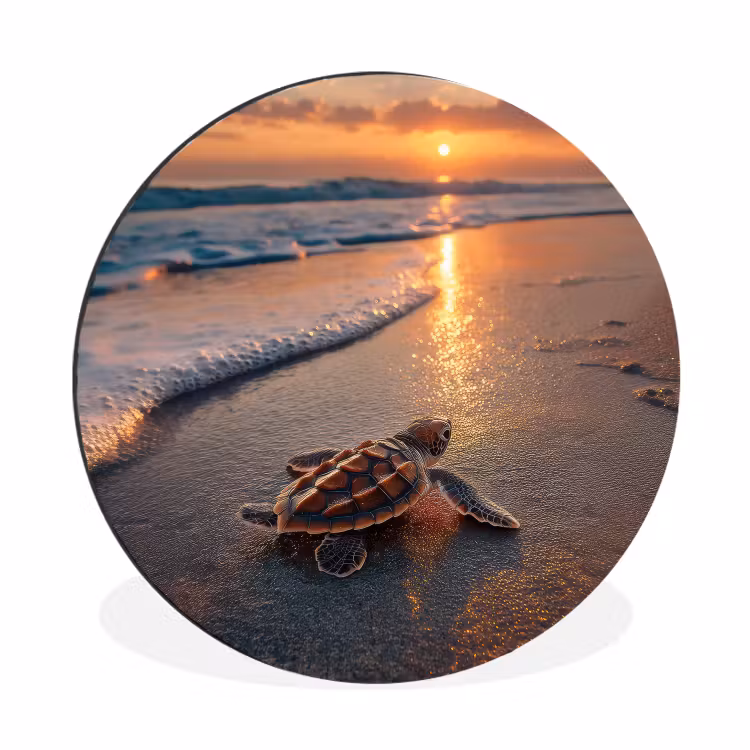 Schildpad - strand - Zonsondergang Wandcirkel aluminium klein -3d
