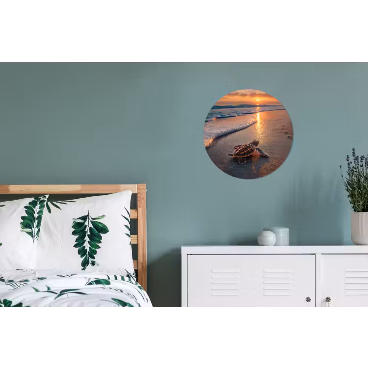 Schildpad - strand - Zonsondergang Wandcirkel aluminium klein -slaapkamer