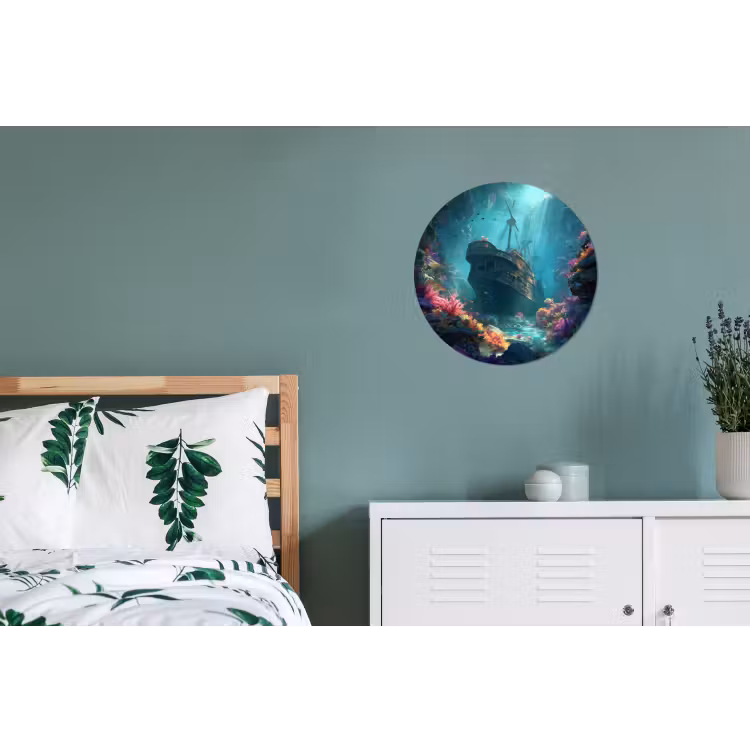 Schip - Hout - Koraalriffen - Zonlicht Wandcirkel aluminium klein -slaapkamer