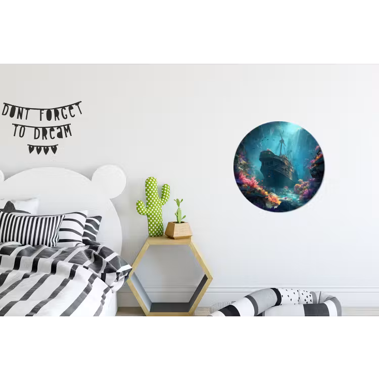 Schip - Hout - Koraalriffen - Zonlicht Wandcirkel aluminium klein -kinderkamer