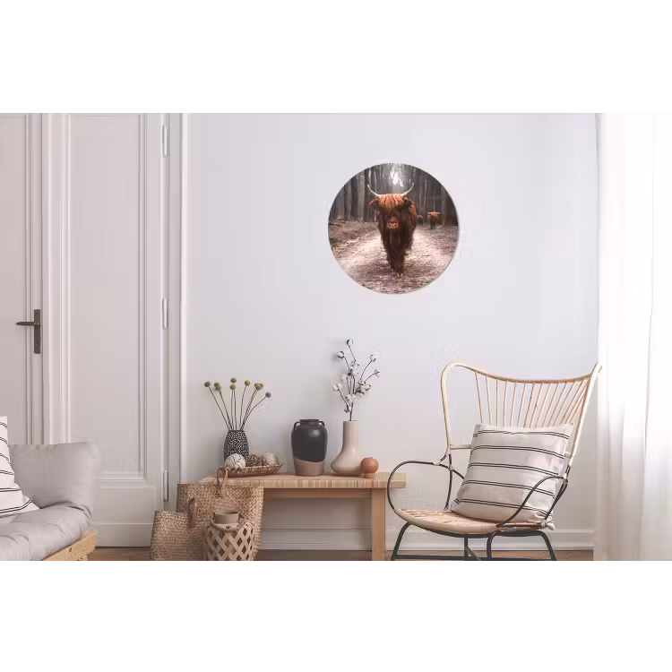 Schotse hooglander - Bos - Koe - Dieren - Natuur Wandcirkel aluminium klein -woonkamer