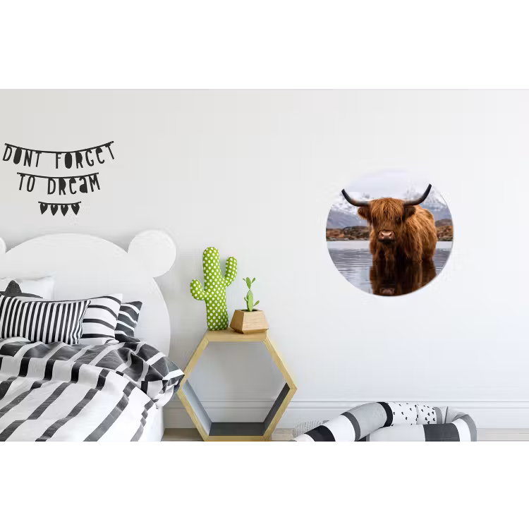Schotse hooglander - Bruin - Water Wandcirkel aluminium klein -kinderkamer