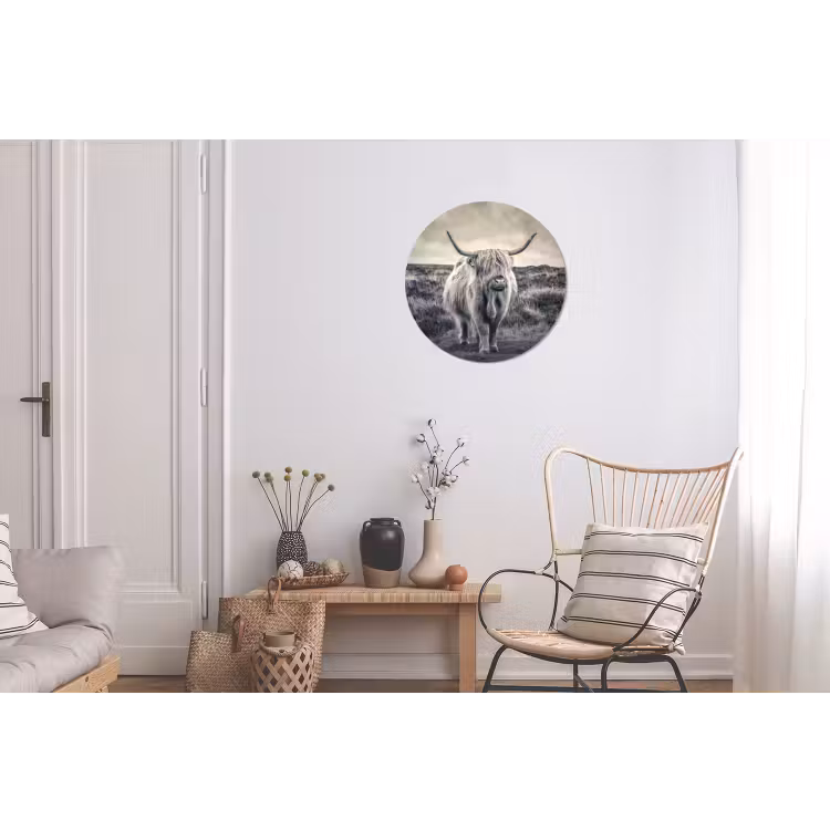 Schotse hooglander - Dieren - Wolken - Koe - Natuur Wandcirkel aluminium klein -woonkamer