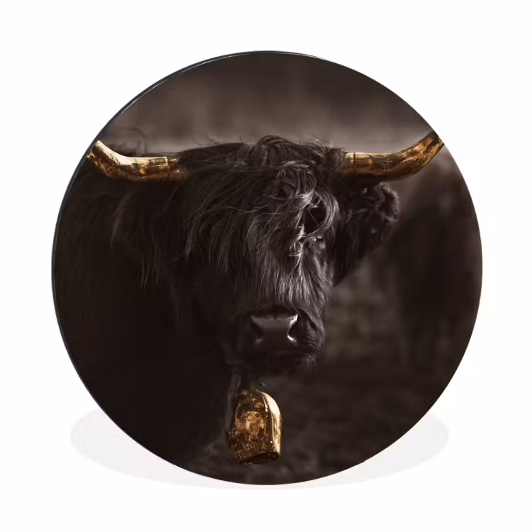 Schotse hooglander - Goud - Koebel - Hoorns - Dieren Wandcirkel aluminium klein -3d