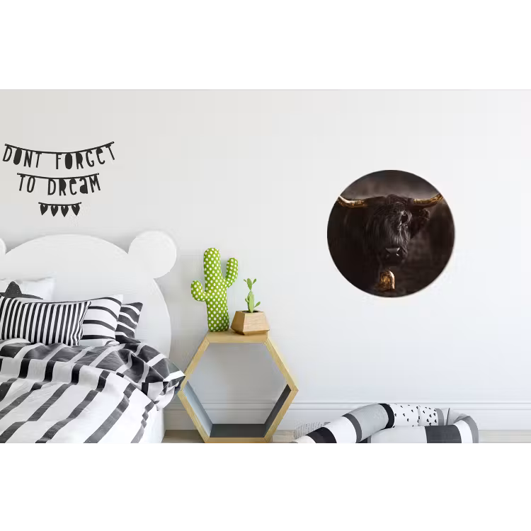 Schotse hooglander - Goud - Koebel - Hoorns - Dieren Wandcirkel aluminium klein -kinderkamer