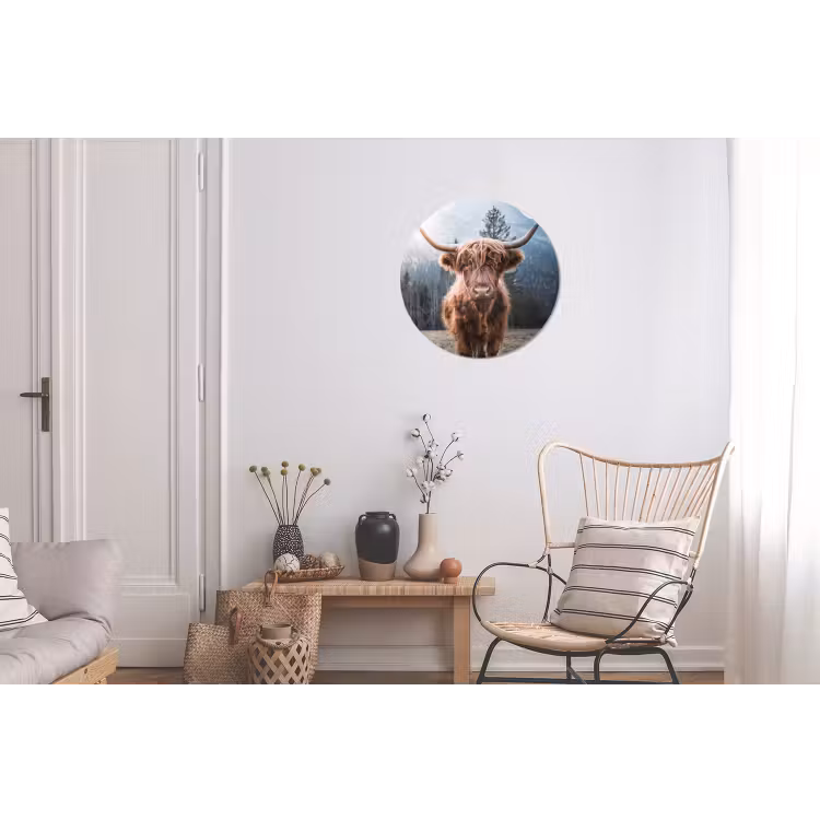 Schotse hooglander - Koe - Dieren - Berg - Natuur Wandcirkel aluminium klein -woonkamer